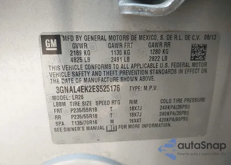 2014 Chevrolet Captiva Sport Ltz из США, поврежденный, VIN 3GNAL4EK2ES525176